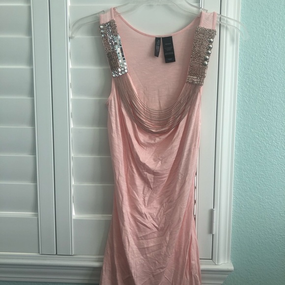 Baby pink tank top with sequence/bead neck line - Picture 1 of 3